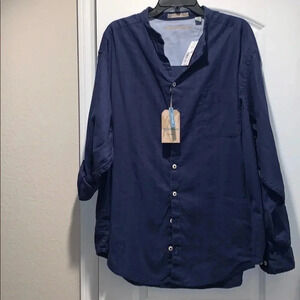 Caribbean Roundtree & Yorke  Navy Linen Shirt